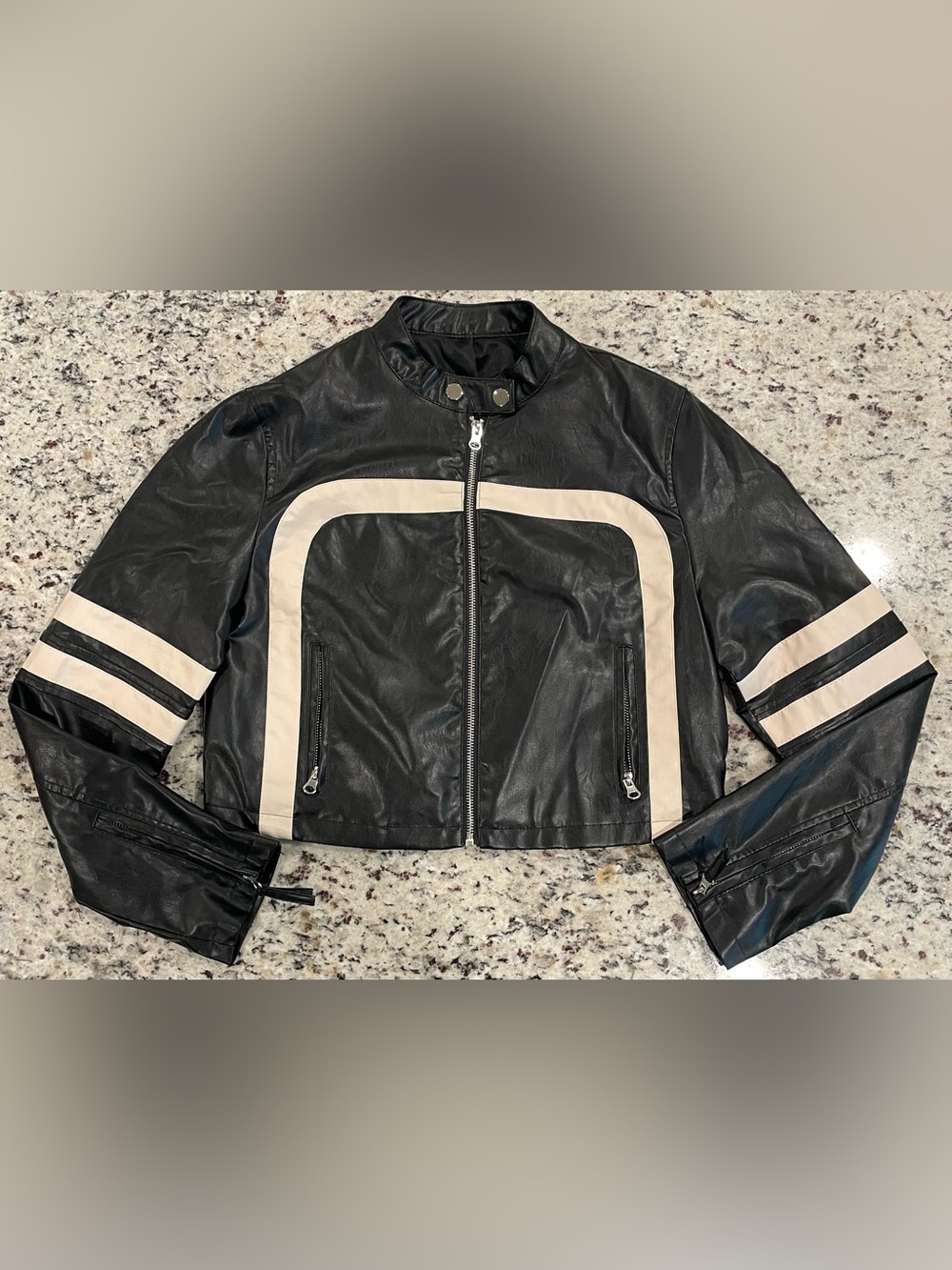Faux Leather Cream and Black Jacket Women’s Small